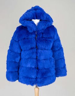Bright blue faux fur jacket with