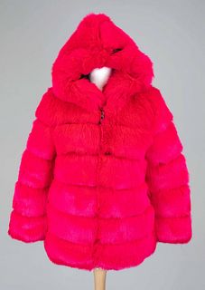Bright pink faux fur jacket with