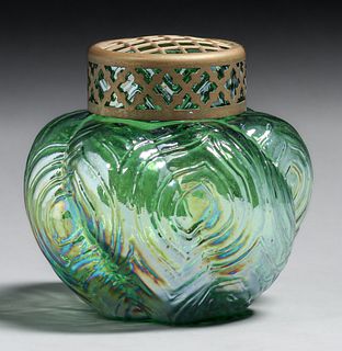 Art Nouveau Art Glass Peacock Feather Vase c1900s