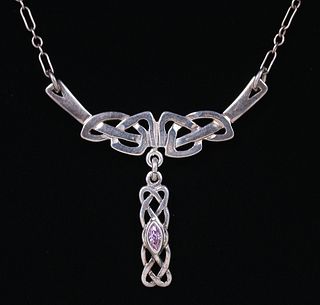 Scottish Arts & Crafts Sterling Silver & Faceted Amethyst Celtic Necklace c1900