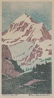 Dean Babcock Color Woodcut "Tamina Peak" c1930s