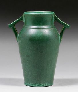 Alberhill Pottery - Alexander W. Robertson Matte Green Two-Handled Vase 1914