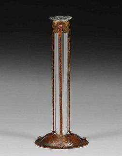 Arts & Crafts Secessionist Hammered Copper & Brass Stem Vase c1910