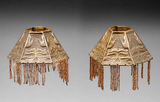 Pair Pierced Brass Hexagonal Lamp Shades c1900s