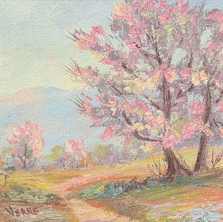 Verne of Laguna Beach, CA Desert Bloom Painting c1950s