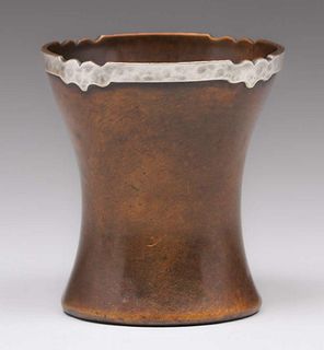 Small Joseph Heinrichs - Shreve & Co Hammered Copper & Silver Vase c1905