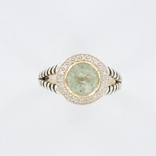 18K Gold and Sterling Silver Green Topaz Diamond Ring