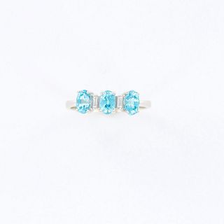 Triple Blue Topaz and Diamond Ring, 14K