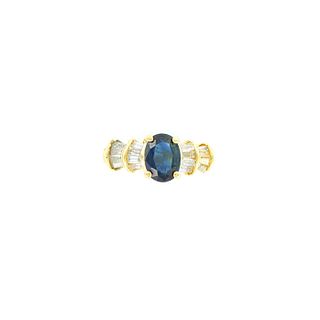 2.13ct TWT Diamonds and Sapphire 14K Yellow Gold Ring