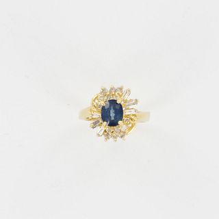 Diamonds and Sapphire 14K Yellow Gold Ring
