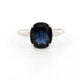 Platinum and Blue Sapphire Solitaire Ring