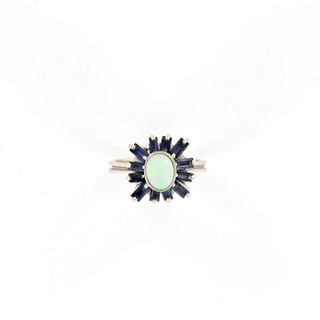 Vintage 14K White Gold, Sapphire, and Opal Ring