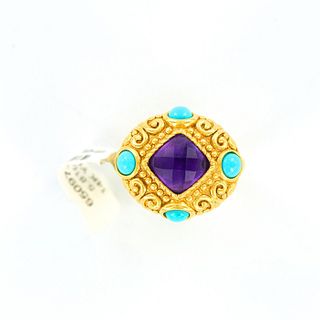 Amethyst and Turquoise 14K Gold Ring