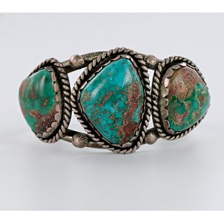 J.M. Begay Navajo Turquoise and Silver Old Pawn Bracelet