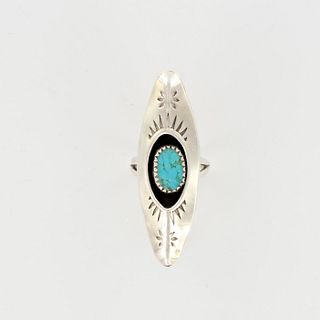 Reconstituted Turquoise and Silver Old Pawn Tribal Ring