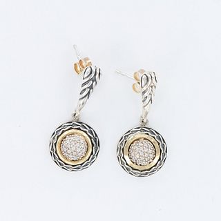Designer Style 14K Gold and Sterling Silver Diamond Earrings