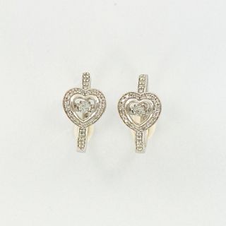 Diamond Earrings with Floating Diamond in Center, 10K Gold