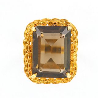 18K Yellow Gold Mid Century Chocolate Topaz Ring
