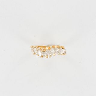 Diamond 14K Yellow Gold Half Band Wave Shaped Ring