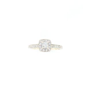 Princess Cut Diamond Halo Engagement Ring, 14K