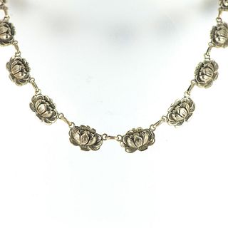 Vintage Lotus Flower Sterling Silver Necklace Choker