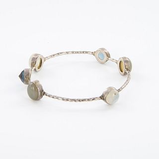 Vintage Sterling Silver Bangle Bracelet Semi Precious Stones