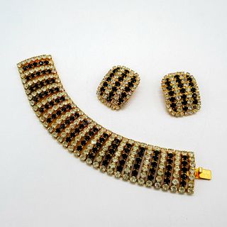 3pc Vintage Gemstone Bracelet and Clip-On Earrings Set