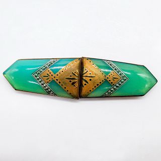 2pc European Jade Colored Art Deco Cloak Clasp