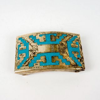 Alpaca Mexico Silver and Turquoise Inlay Belt Buckle