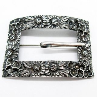 Silver Sash Pin Belt Buckle, Wildflowers