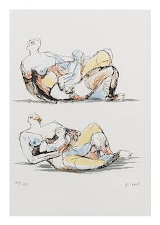 Henry Moore, (British, 1898-1986), Two Reclining Mother and Child Studies