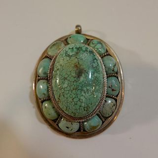 ANTIQUE STERLING SILVER TURQUOISE PENDANT