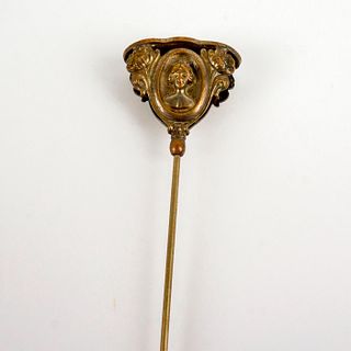 Vintage Brass Hat Pin, Portrait of a Lady