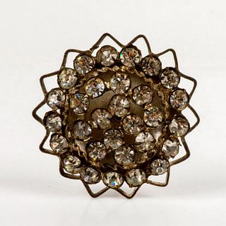 Vintage Bronze Hat Pin, Rhinestone Flower