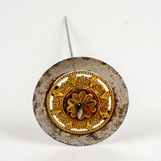 Vintage Steel and Brass Hat Pin, Flower on Medallion