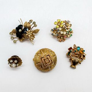 5pc Vintage Gilded Floral Pins