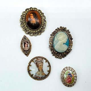5pc Vintage Portrait Gilded Pins