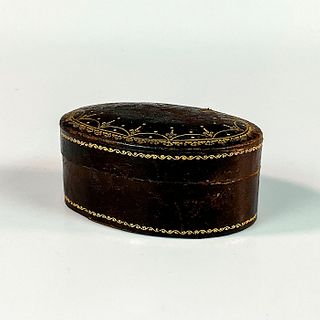 Vintage Italian Leather Tooled Gold Embossed Oval Box