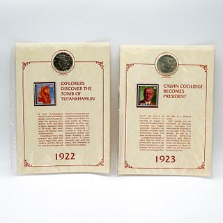 2pc Denver Mint U.S. Peace Dollars and Stamps, 1922 and 1923