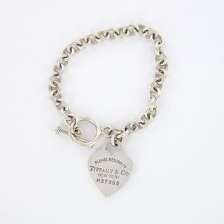 Tiffany & Co Sterling Silver Heart Shaped Tag Charm Bracelet