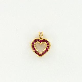 Ruby, Sapphire, and Diamond Reverse 14K. Heart Pendant