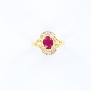 Fire Ruby and Diamonds Ring, 14K