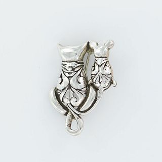 Jezlaine 925 Sterling Silver Brooch Seated Cat and Mouse