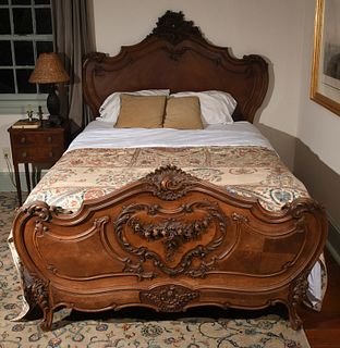 Louis XV Style Carved Walnut Bed