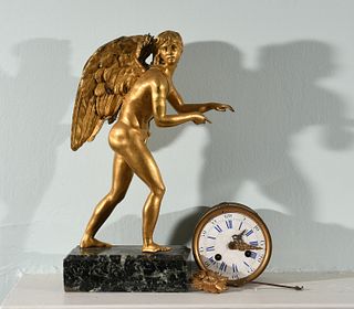 French Gilt Bronze Figural Mantel Clock