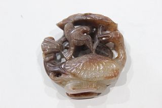 Chinese Jade Carved Swan and Bird