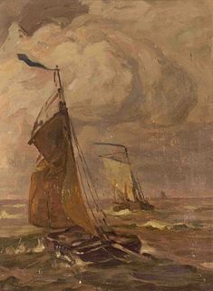 Focke, Wilhelm H. 1878 - Bremen - 1974. boats at sea. Probably 1903. oil/painting cardboard,