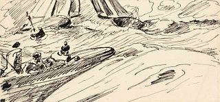 Focke, Wilhelm H. 1878 - Bremen - 1974. three pen and ink drawings/paper, unsigned, 1) Segelboote