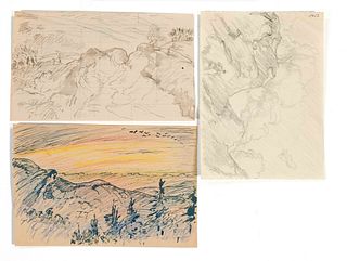 Focke, Wilhelm H. 1878 - Bremen - 1974. Three landscape studies, 1930s. Pen-and-ink, colored pencil,