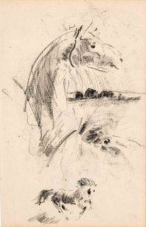 Focke, Wilhelm H. 1878 - Bremen - 1974. 3 washed charcoal/pencil drawings/paper, horse studies,